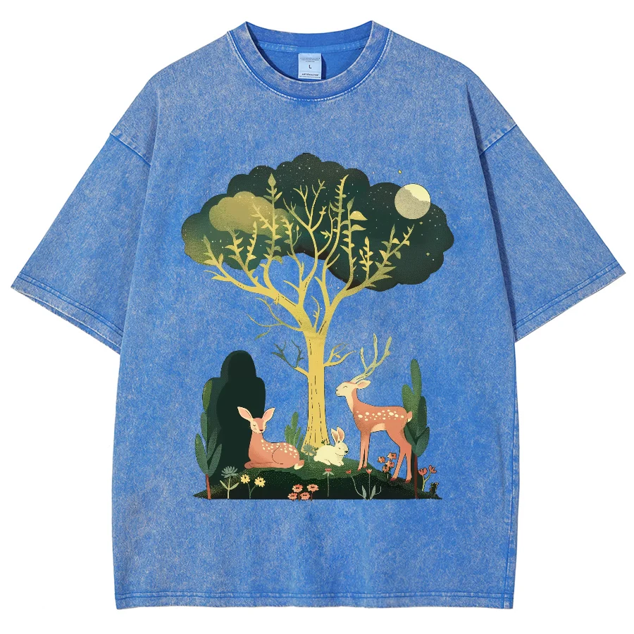 

Forest Cartoon Big Tree Jungle Print Women's T-Shirt Unisex Wash Loose Oversized Top Summer 2024 Fashion Design Tee