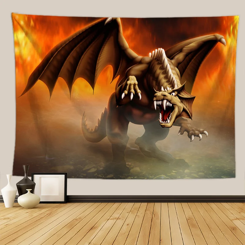 VIKAMA Dinosaur & Dragon Tapestry, Fantasy Wall Hanging, Prehistoric Animal Print for Boys Bedroom & Game Room Home Decor