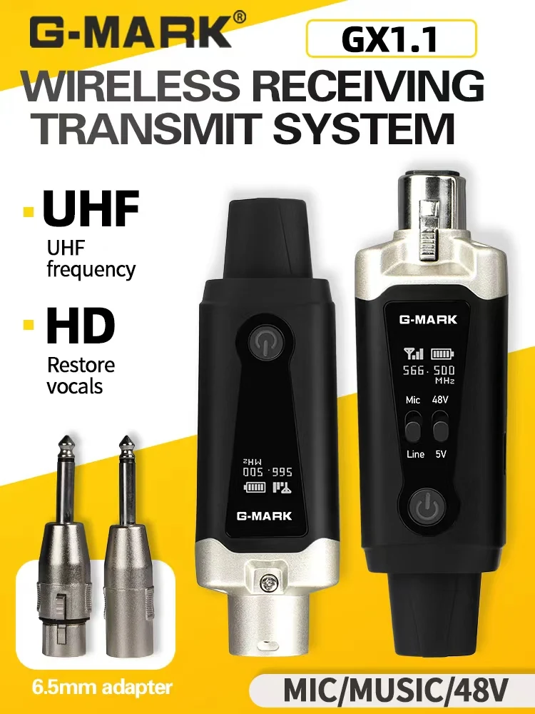 Draadloos Microfoonsysteem G-MARK Gx1.1 Uhf Xlr Adapter 16 Kanalen Audiozender En Ontvanger Voor 48V Fantoomvoeding Condens - afbeelding 2