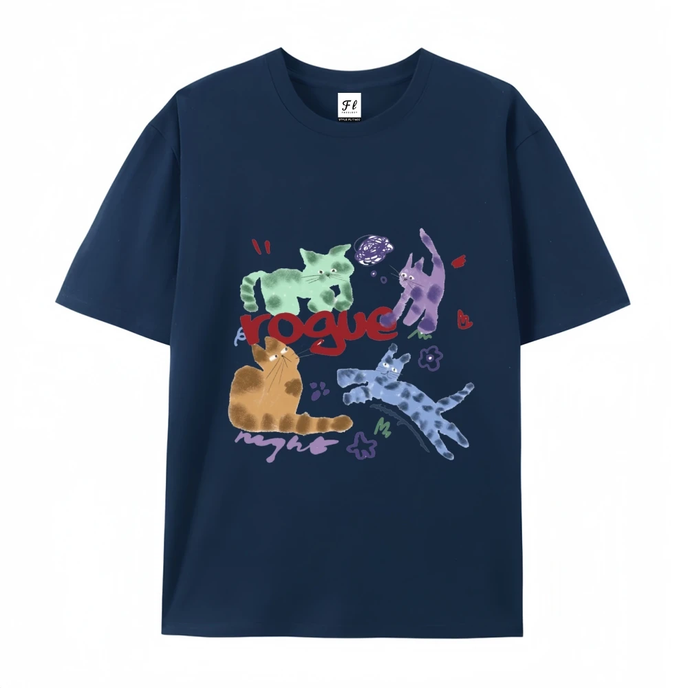 グラフィック Tシャツ女性服かわいい猫プリント Tシャツトレンディな楽しいパターンルーズフィット日常着ファッショナブル