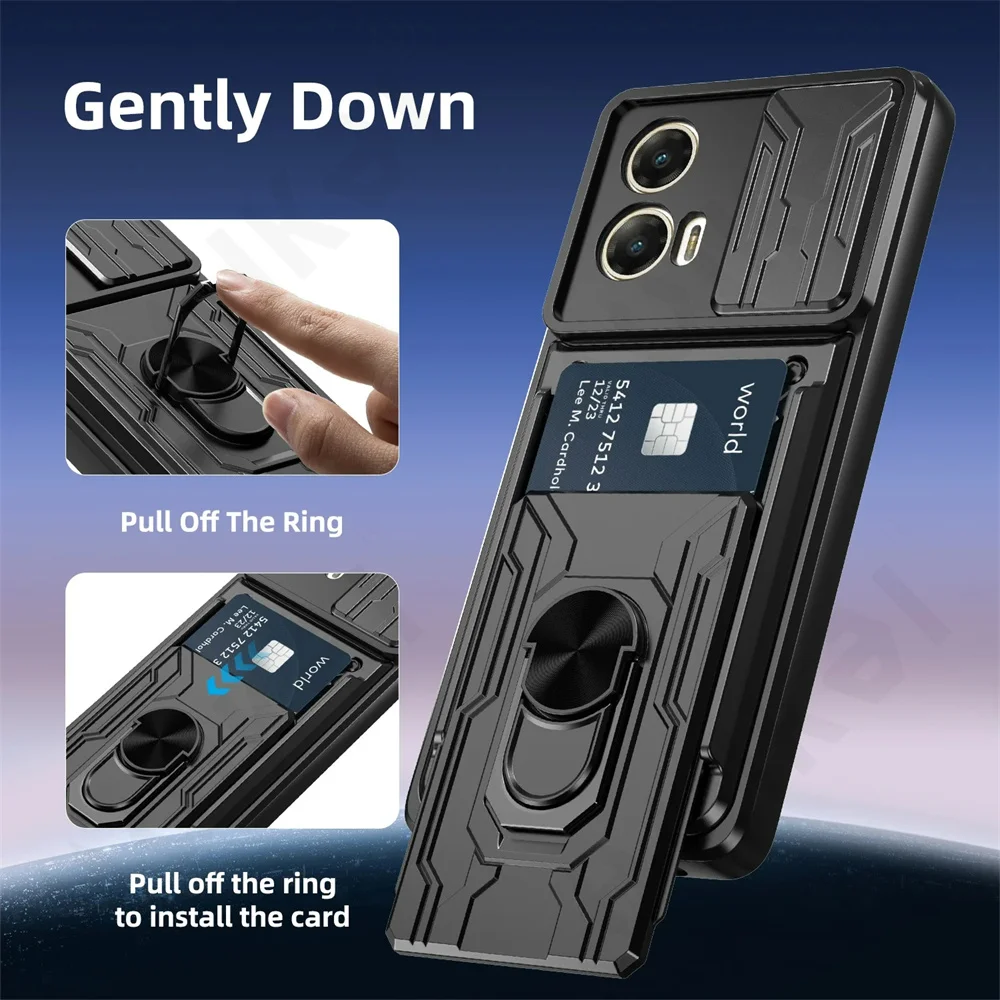 Case For Motorola Moto Edge 60 50 Pro Fusion 40 Neo G86 G56 5G 4G ProCard Holder Slide Camera Ring Stand Armor Kickstand Cover