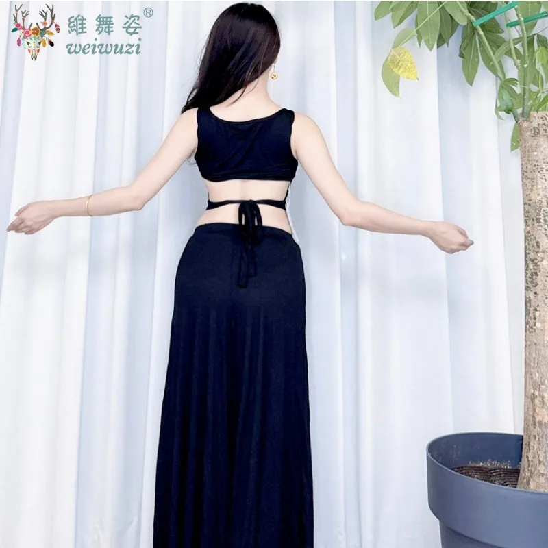 Traje de dança do ventre, top sexy + saia longa, 2 peças, conjunto para mulheres adultas, performance de palco, dança oriental, roupa de prática