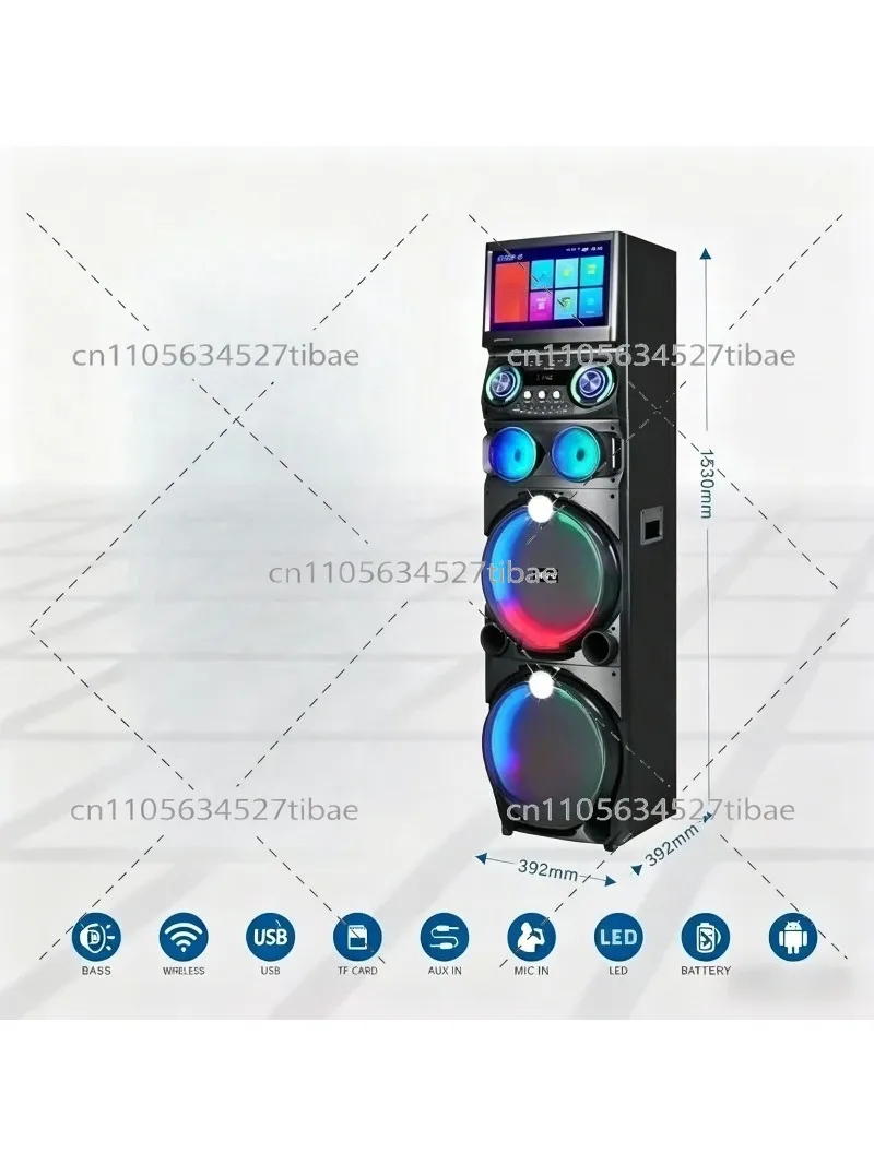 Smart Bluetooth Speaker with Display Wooden Stereo Wireless Sound System Large Power Home Music Player Portable DJ Audio Box
