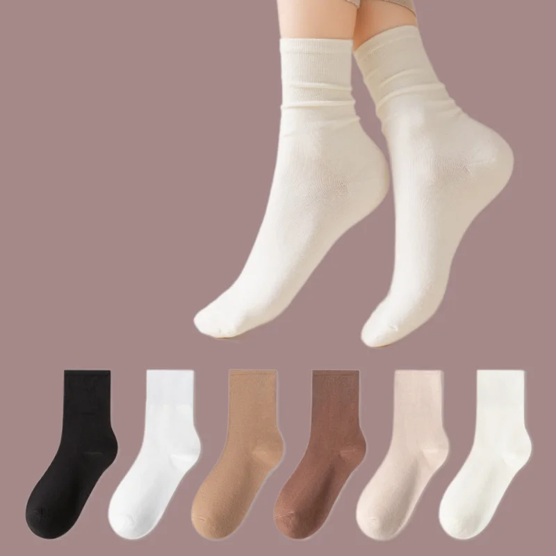 

3/5 Pairs Autumn Confinement White Pile Socks Boneless Socks Women's Mid-tube Socks Summer Thin Solid Color Cotton Socks