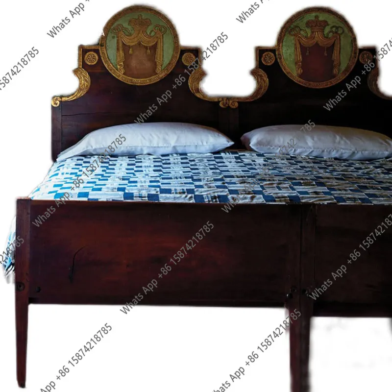 French retro solid wood bed/neoclassical painted bed/American light luxury master bedroom wedding bed/