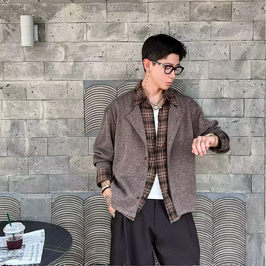 

Fall Winter Large Size 250 Pou Patchwork Knit Sweater Cardigan Men's American Casual Loose Knitted Jaet Outerwear Trendy