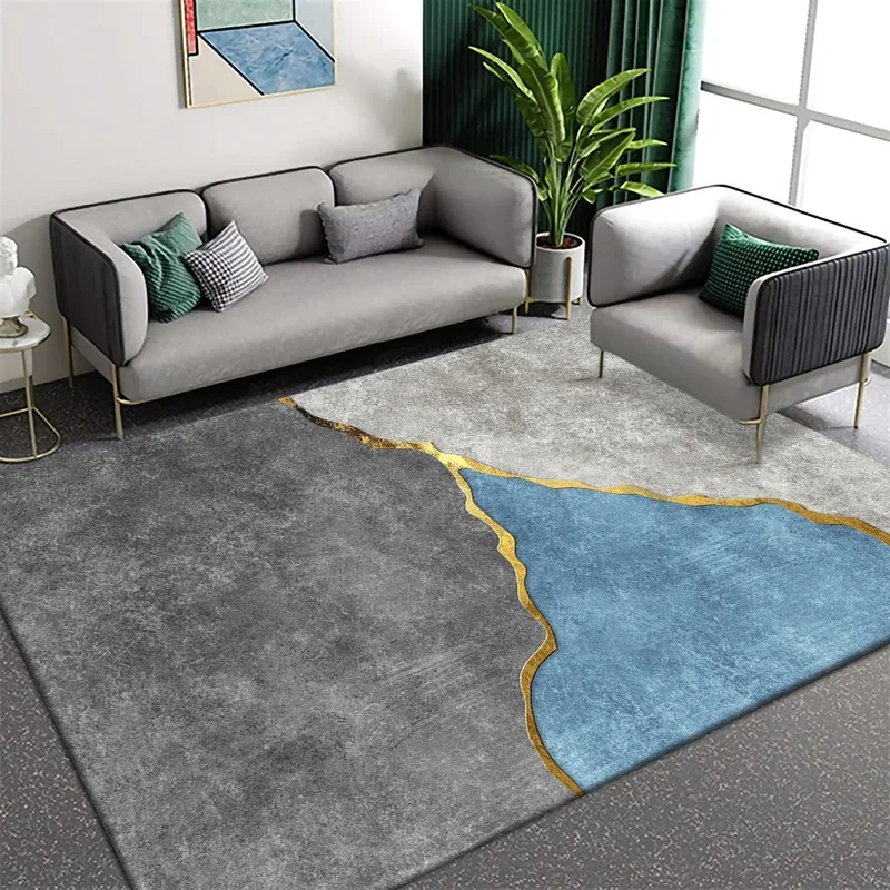 VIKAMA Geometric Luxury Gold Thread Carpet Living Room, Non Slip Washable Floor Mat, Sofa Mat, Bedroom Home Decoration
