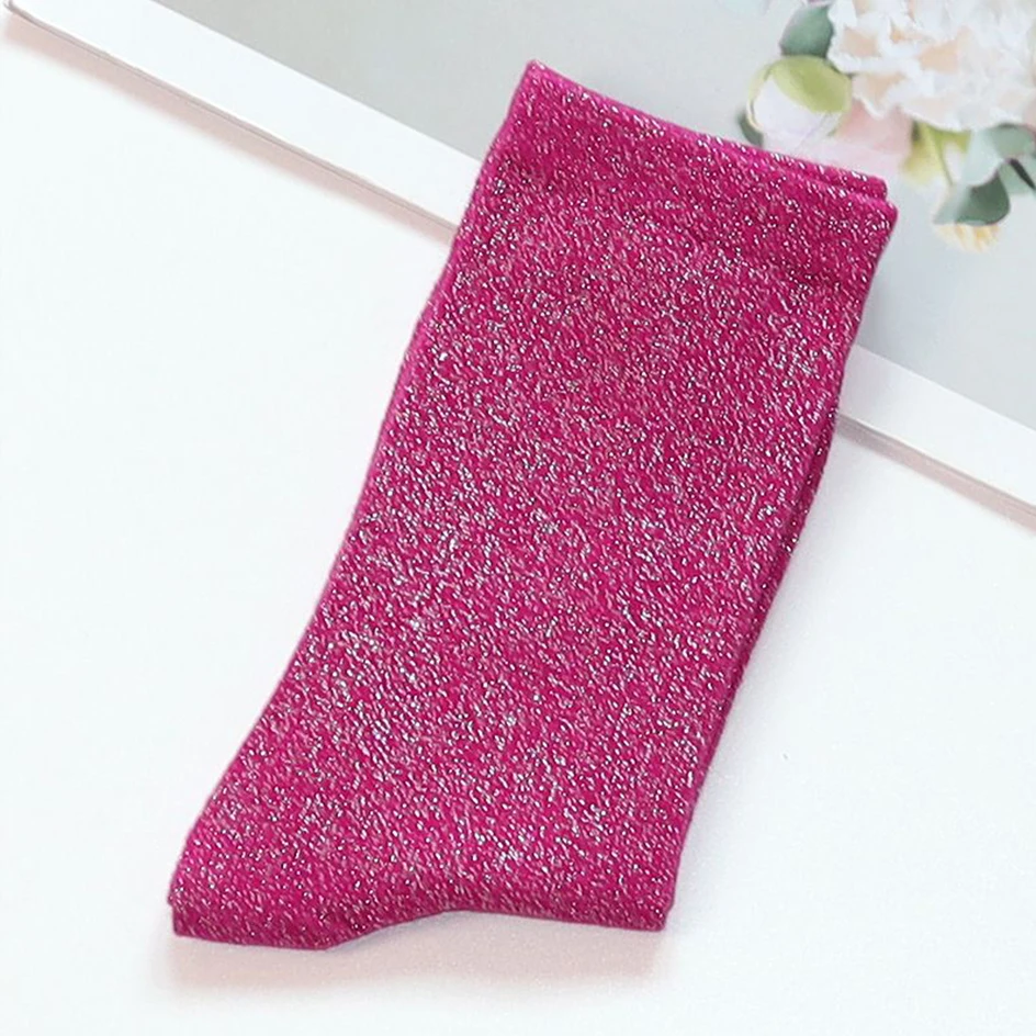 Candy Color Glitter Socks For Women Filigree Cotton Loose Socks Shiny Stockings Female Fashion Harajuku Bright Silver Silk Socks