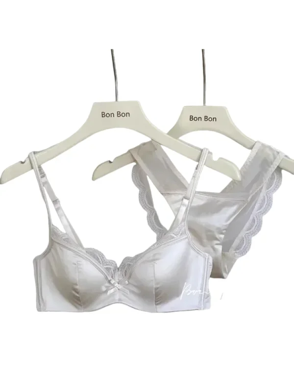KUCLUT French Luxury Silk Bra for Small Bust Women, Adjustable Slimming Bralette & Panty Set,Comfort Sexy Sheer Lingerie set bra