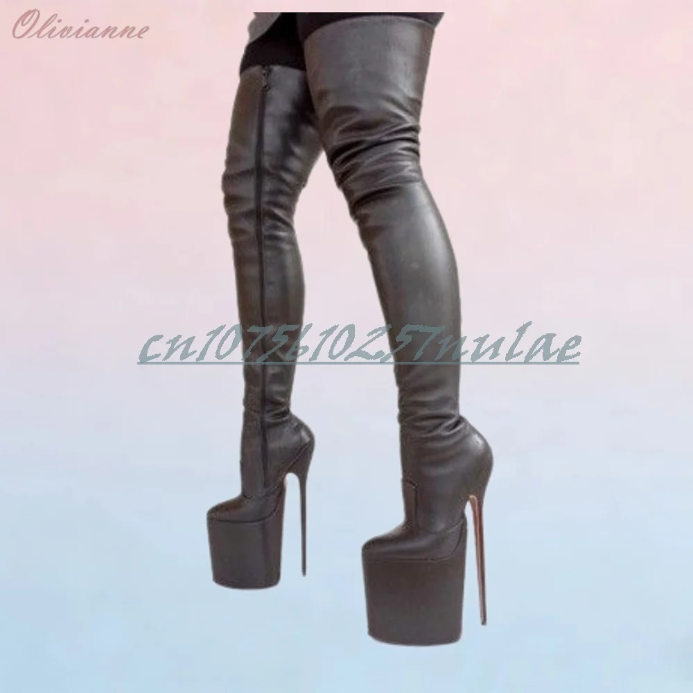 

Black Extreme Platform Side Zipper Long Boots Pole Dance 30cm Pu Leather Shoes for Women Fashion 2026 Spring Zapatos Para Mujer