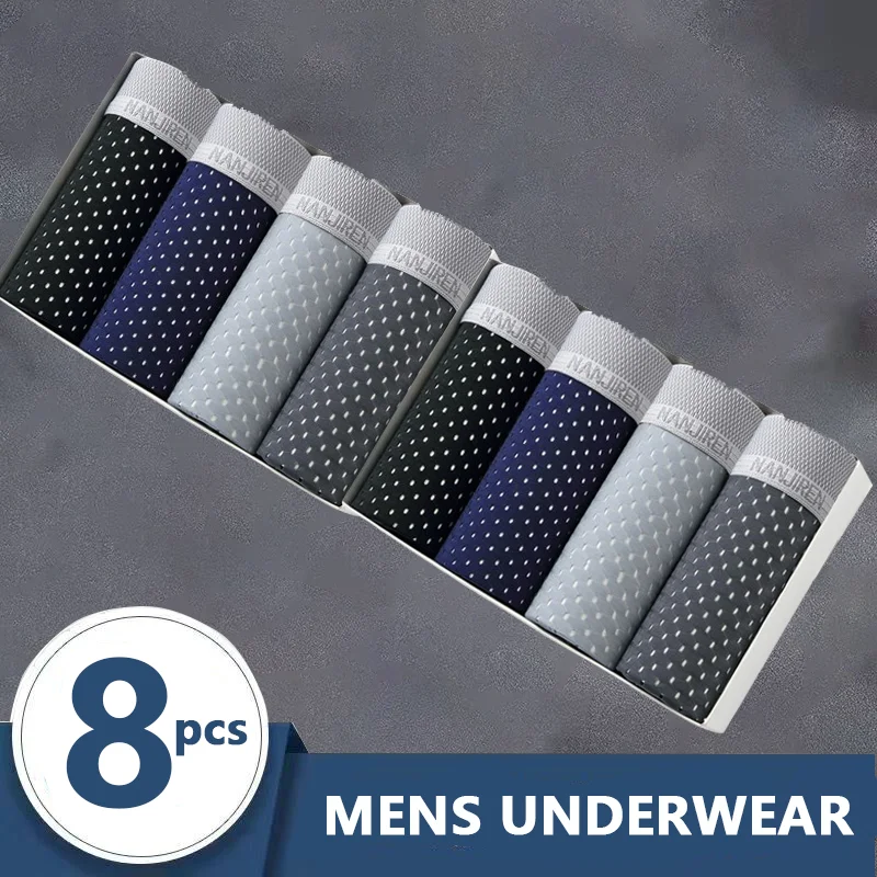 

8pcs Pack Men Panties Underwear Male Boxer and Underpants for Homme Luxury Set Shorts Men's Sexy Hollow Underwear 3XL 4XL 5XL