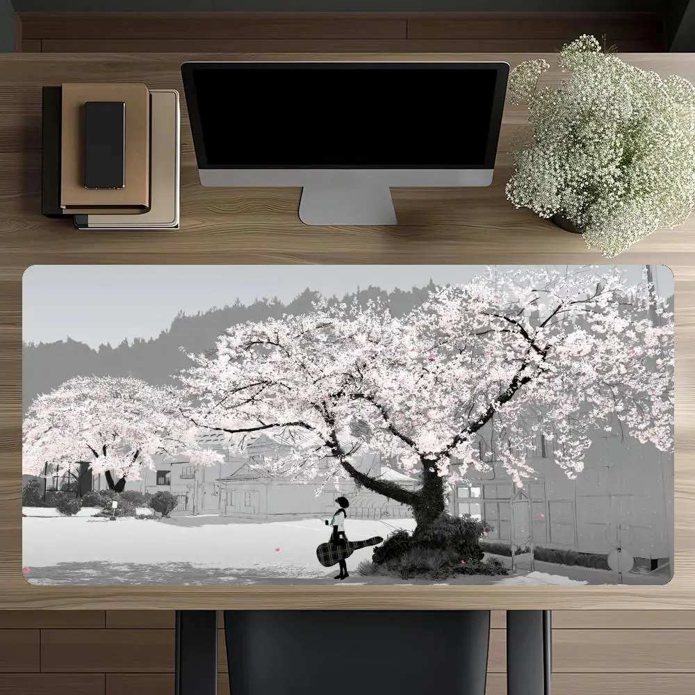 Elegante mouse pad com tema Sakura, base de borracha antiderrapante, lavável, ótimo para trabalho, jogos e uso no escritório