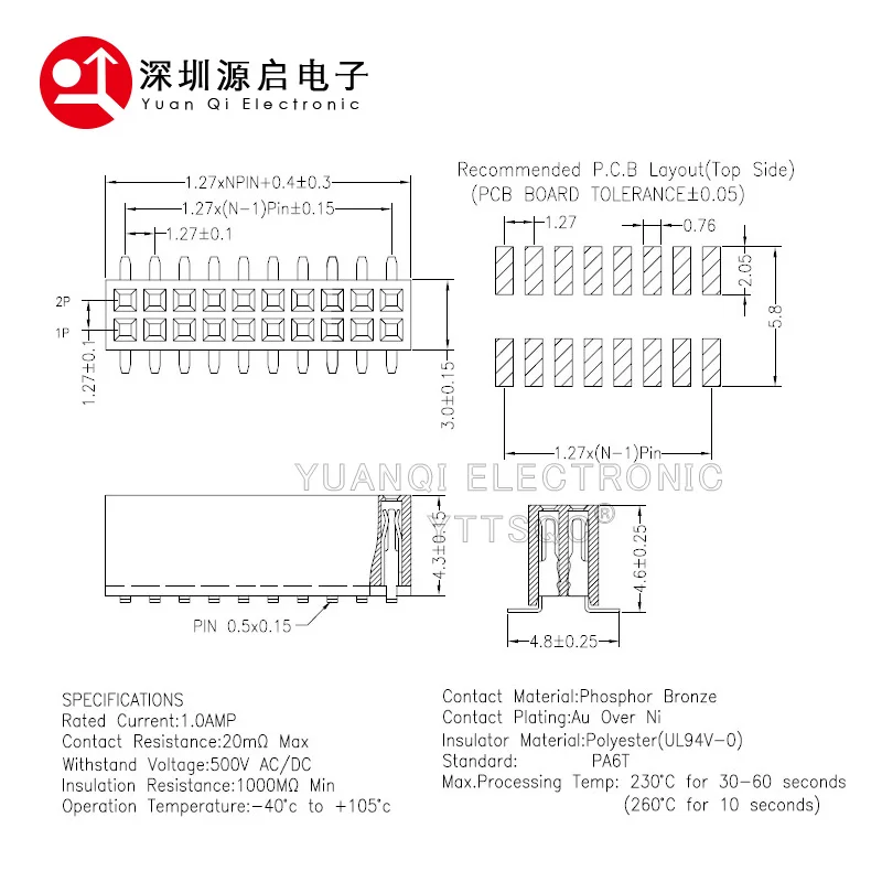 10PCS 1.27MM SMD Double Row Female Socket 2*2/3/4/5/6/7/8/9/10/12/16/20/40/ PIN Female Header Connector