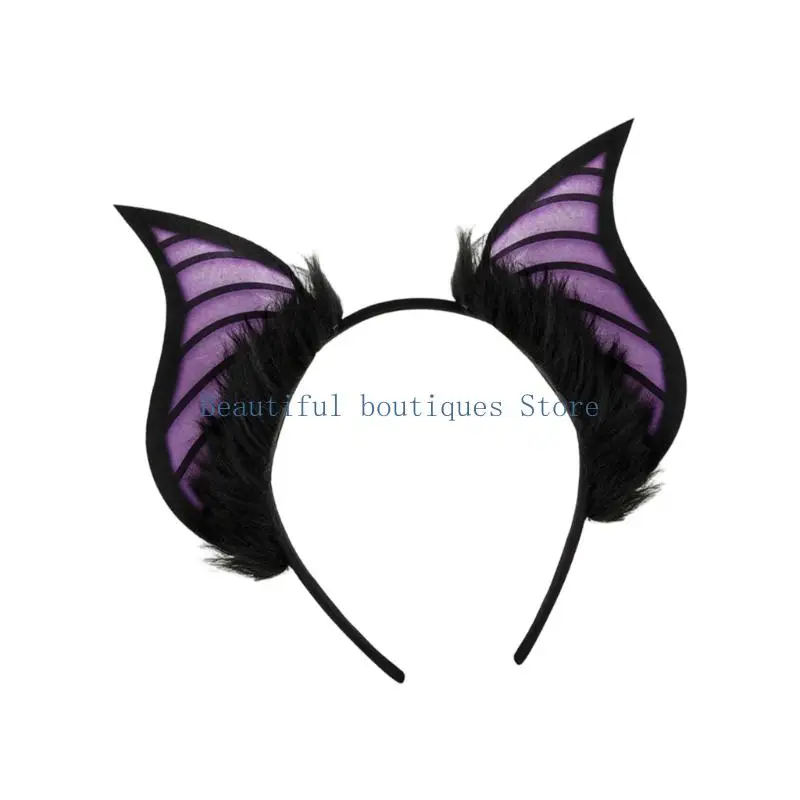 U4LF Furry Plush Bat Ear Headband For Adult Kids Cosplay Party Gathering Costume Accessories Hairhoop for Various Occasion - view 5