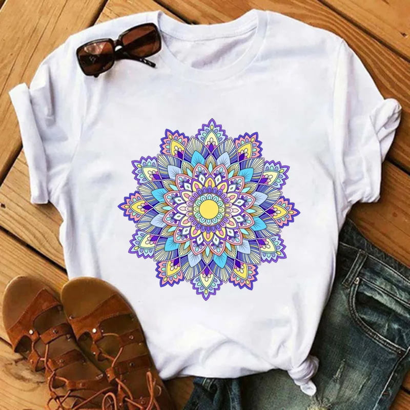 Mandala Flowers Beautiful Patches for Clothes Vynil Heat Transfer Thermal Stickers DIY Kids T shirt Iron on for Women Appliqued