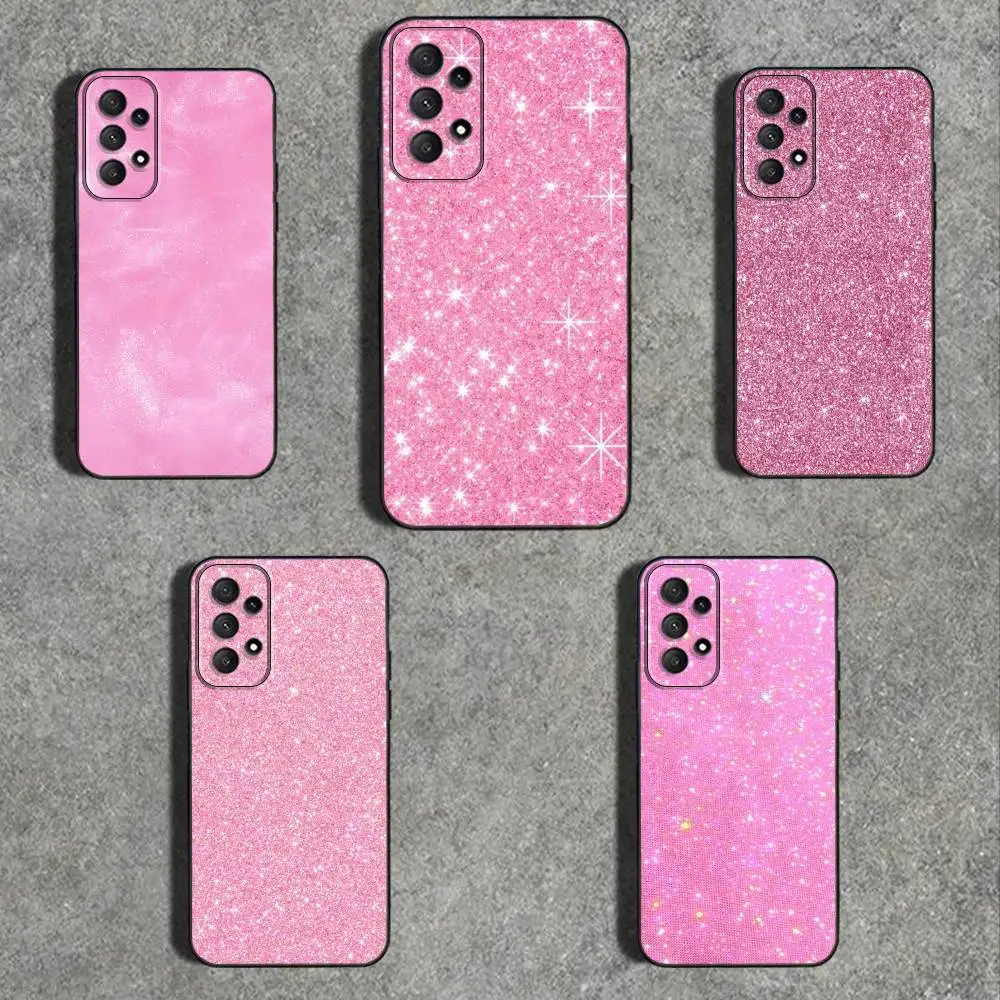 

Dazzling P-Pink G-Glitter Phone Case For Samsung Galaxy A 73,72,71,53,52,51,22,5G Shockproof Soft Black Cover