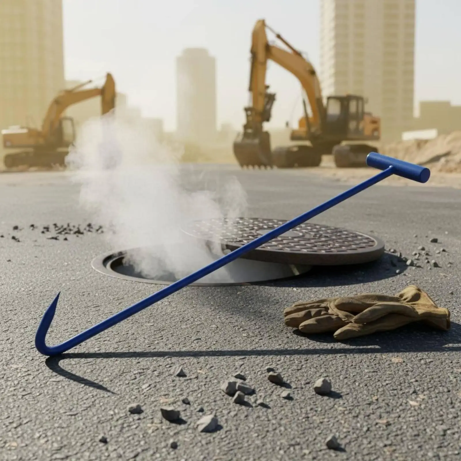 Manhole Cover Hook Steel T Handle Hook Heavy Duty Manhole Lifter for Maintenance, Construction Site, Warehouse