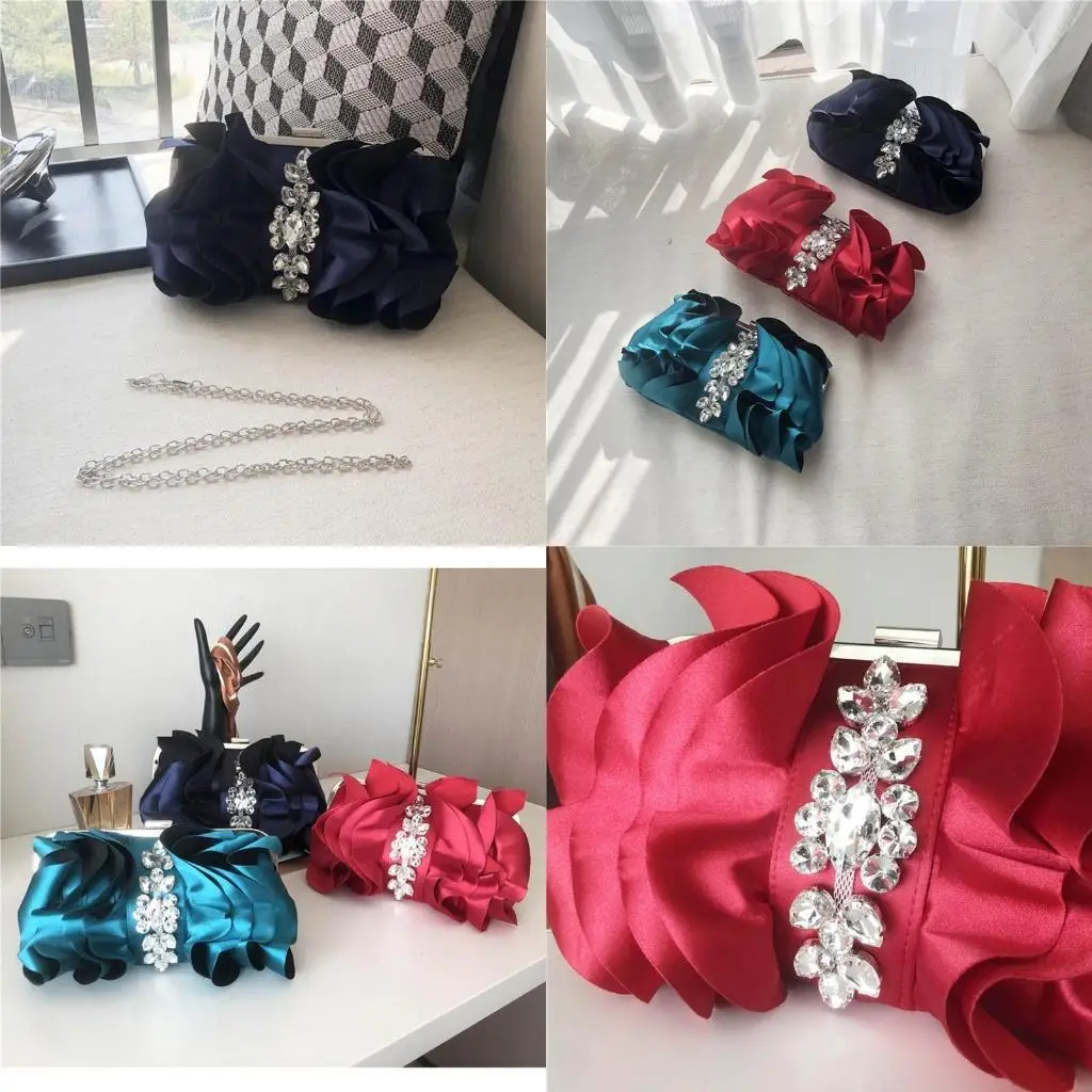 

D46D Chain Evening Bag Pleated Silk Wedding Purse Wedding for Prom Banquets