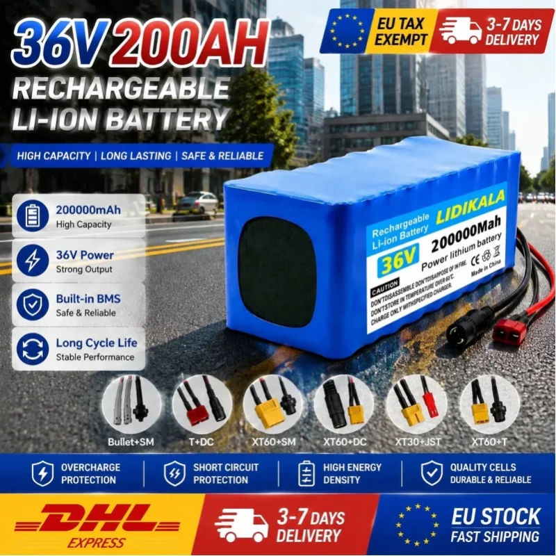 36V 200000mAh 10S4P Lithium-Akku-Pack mit eingebautem BMS-Schutz 18650 Wiederaufladbarer Li-Ionen-Akku für Elektrofahrrad, Roller, Elektrofahrzeug EU-Lagerbestand