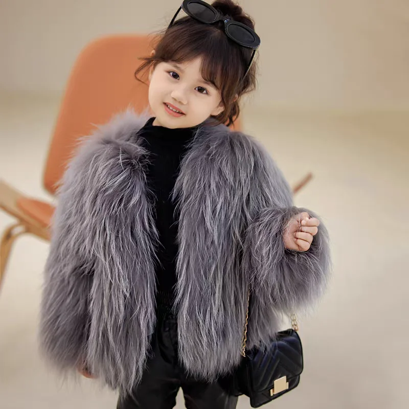 Girls Fur Jacket for Children Clothes fashion  Kids Jackets for street shoot Thicken Coat keep warm soft Faux Fur Outwear Coat
