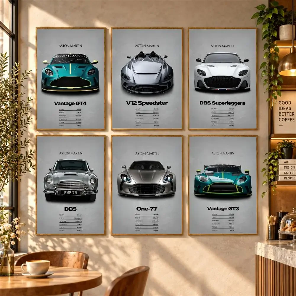 A-Aston Martin Luxury Car Supercar Poster Self Adhesive Wall Stickers Wall Art Decor Painting Decals for Living Room Office Home