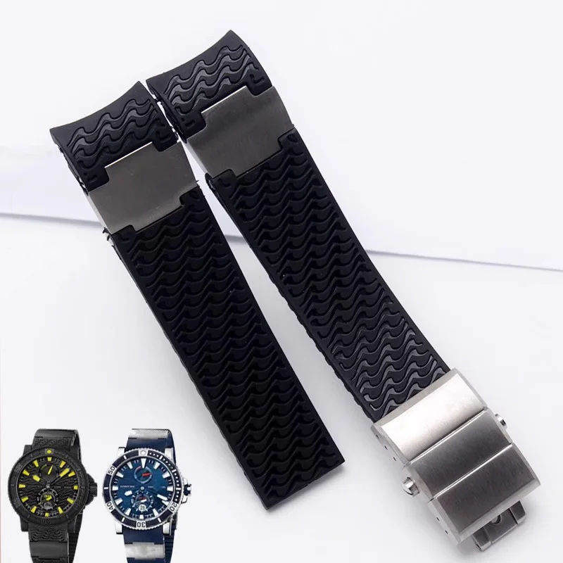 For Ulysse Nardin Silicone Rubber Watch Band 263 DIVER Curved End strap Black Brown Blue 22mm Waterproof belt watch Bracelets