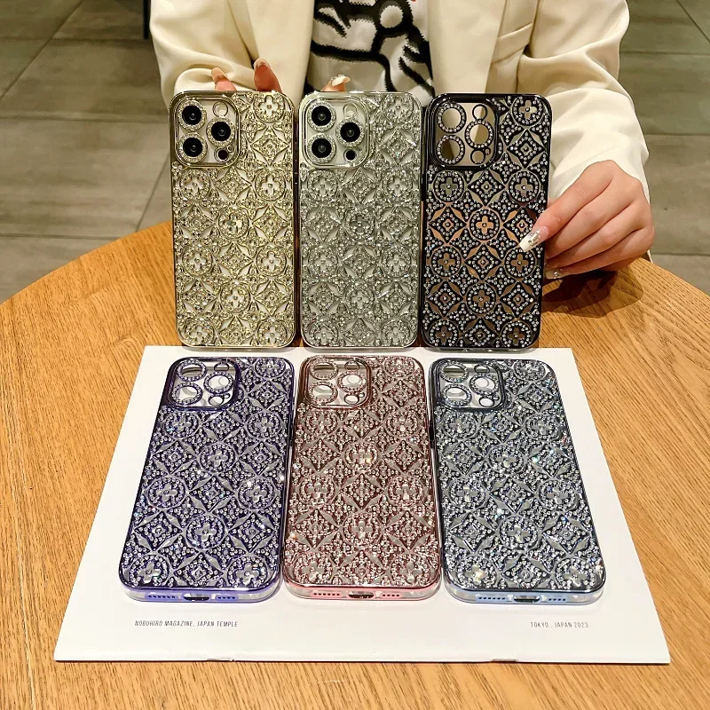 CYD-패션 패턴 플래시 다이아몬드 아이폰16프로맥스 라이트 럭셔리 글리터 15, 14, 13 모바일 폰 케이스에 적합한 반짝이는 케이스