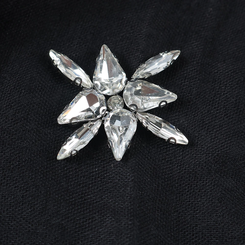 30pcs Sew on crystal glass Rhinestone Diamante jewels Silver Cup Claw Montees 4-holes Sewing Stone Beads craft clothes