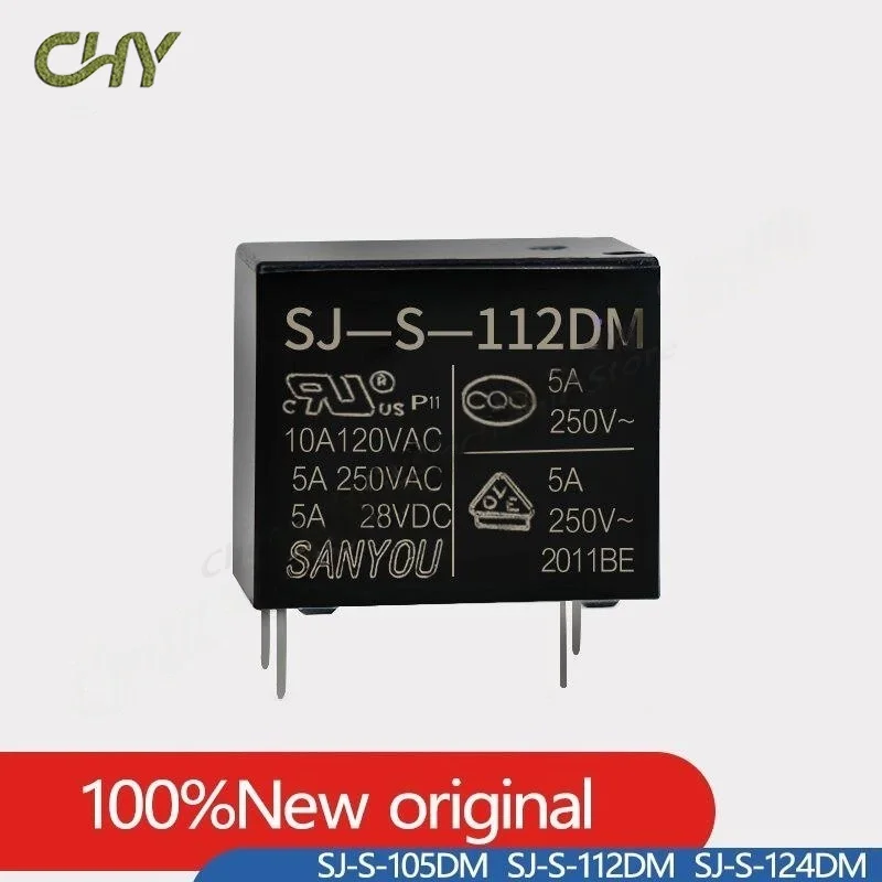 100% Original Novo SANYOU SJ-S-105DM 5VDC SJ-S-112DM 12VDC SJ-S-124DM 24VDC 4 PINOS 5A Relé de Potência Substituível (JZC)HF32F