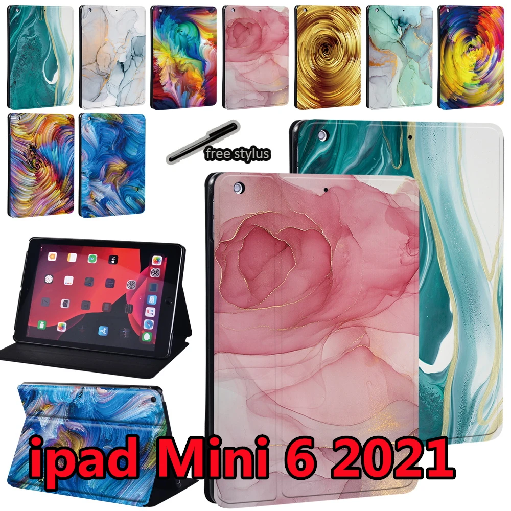 

Case for Apple for IPad Mini 6 8.3" 2021 A2567 A2568 A2569 Funda Anti-fall Stand Leather Watercolor Pattern Tablet Cover