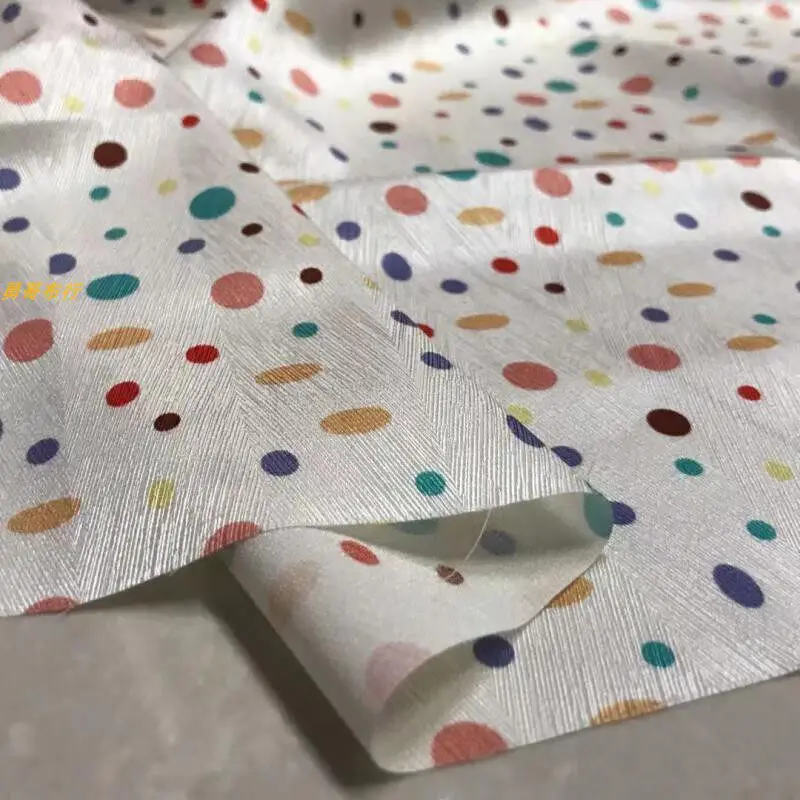 Beige 19 Momme Silk Herringbone Pattern Color Irregular Polka Dot Fabric Slightly Elastic Cool Summer Clothing Customized Fabric