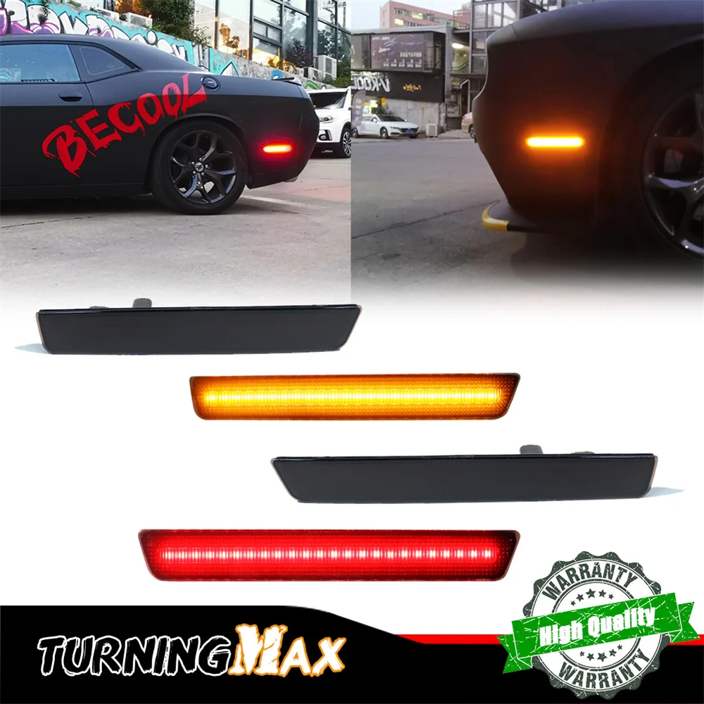 

Smoked Lens Front Amber Rear Red LED Car Bumper Side Marker Turn Signal Lights Fender Flare Lamps For Dodge Challenger 2015-2023