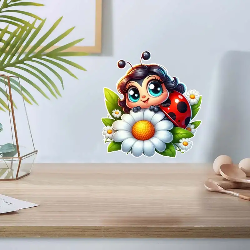Cute Ladybug Wall Sticker Kids Room Decor Bathroom Toilet Living Room Decor Cabinet  Refrigerator Home Decals M994