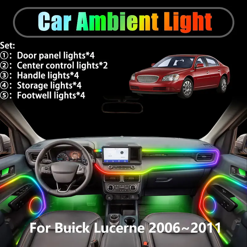 

For Buick Lucerne 2006~2011 2007 2008 CX 2/18 in 1 Car ambient lighting Led trunk interior led lights USB RGB Ensemble Streamer