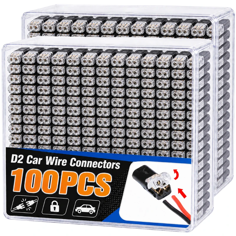 2/100pz Connettori Rapidi D2 per Cavi Auto, Terminali a Crimpare, Connettori Elettrici a Doppio Filo per Auto