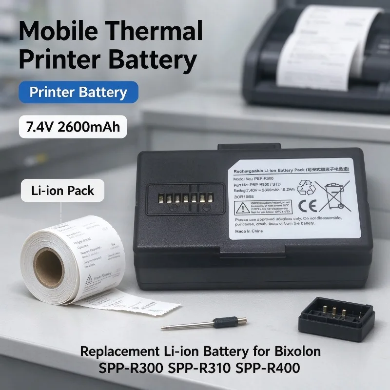 7.4V 2600mAh Replacement Li-ion Battery for Bixolon SPP-R300 SPP-R310 SPP-R400 Mobile Thermal Printer