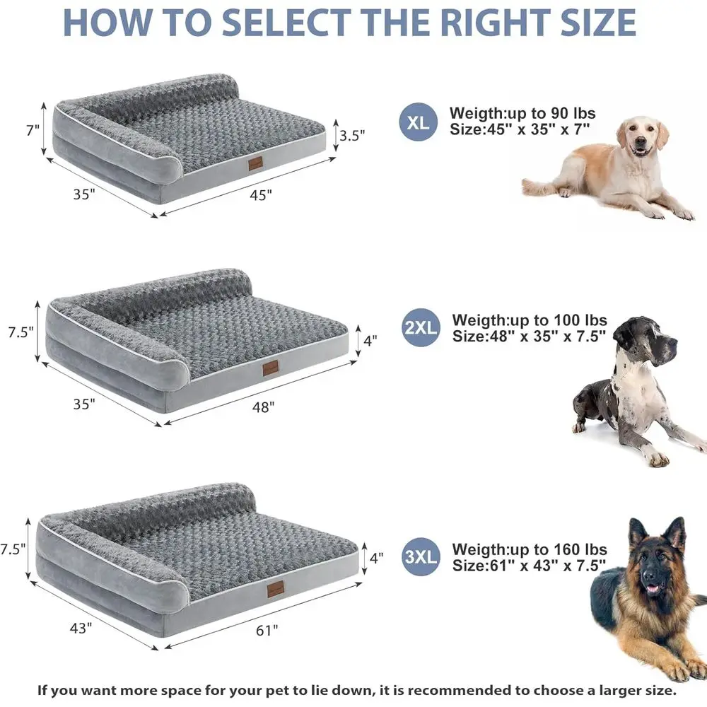 Large Grey Waterproof Sofa Dog Bed with Removable Cover for Extra Large Dogs - Nonskid & Washable Pet Bed
