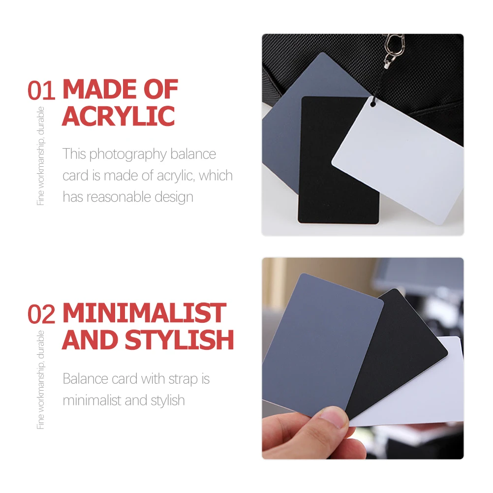 

2pcs White Gray Black Three Color Card Acrylic Checker Balance Lanyard Video Photography Exposure Film Reference