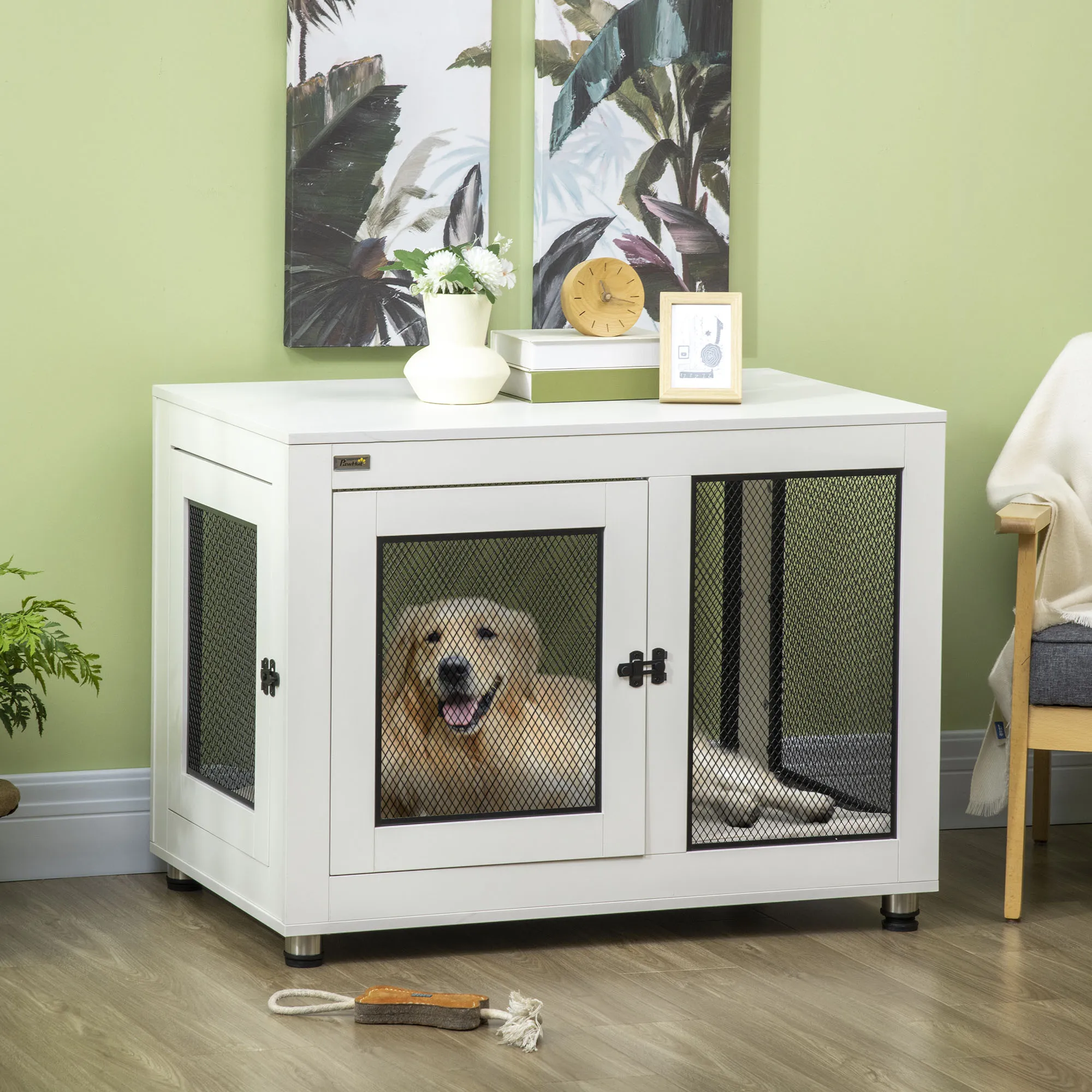 Pawhut Holz Hunde käfig Oberfläche Couch tisch 94x60x71,5cm