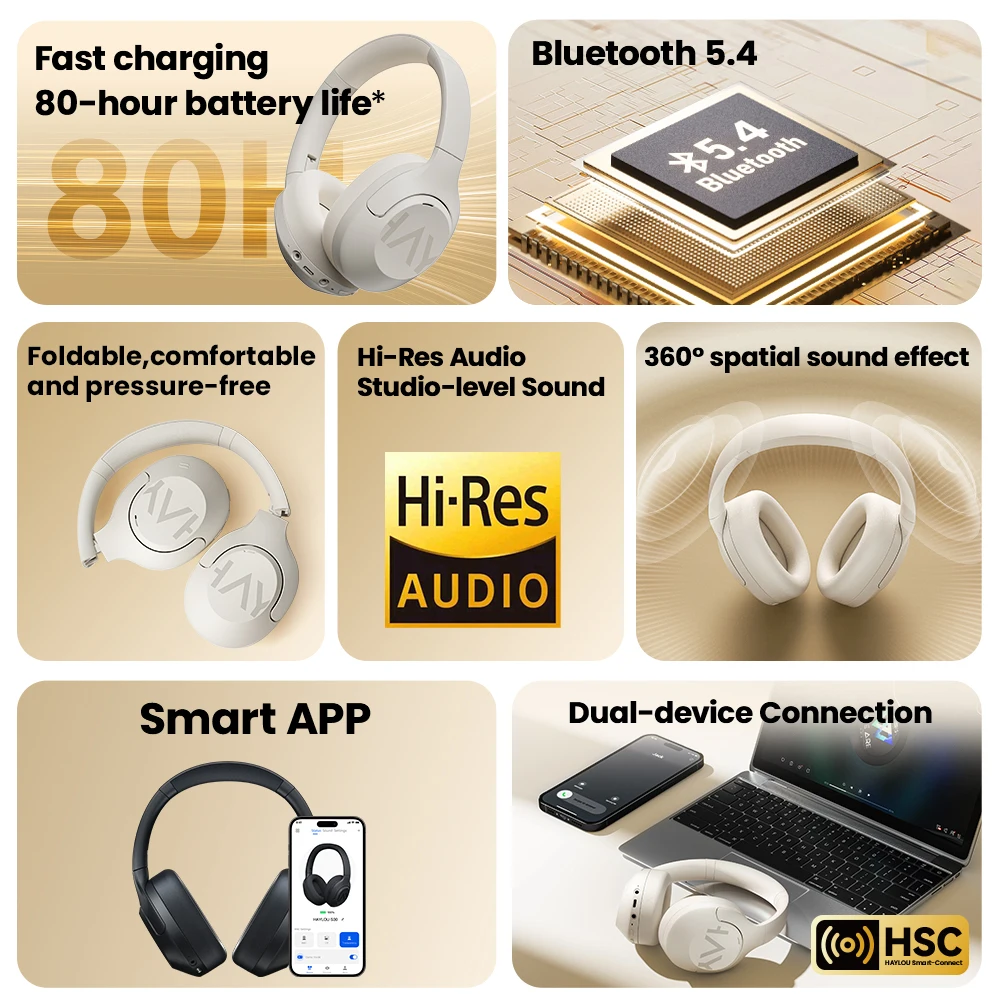 HAYLOU S30 Draadloze Bluetooth 5.4-hoofdtelefoon 43dB Adaptieve ruisonderdrukkende headsets 40 mm driver 80 uur speeltijd-oortelefoon