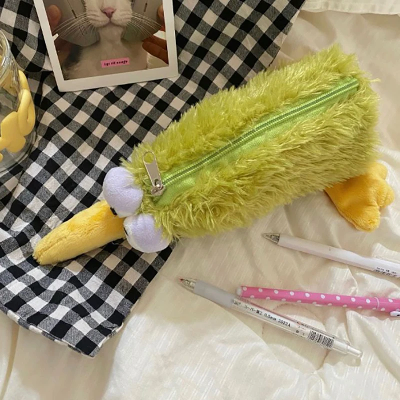 Kawaii Groene Vogel Pluche Etui Etui Rits Pluizige Grote Capaciteit Kiwi Potlood Tas School Briefpapier Opbergtas Benodigdheden