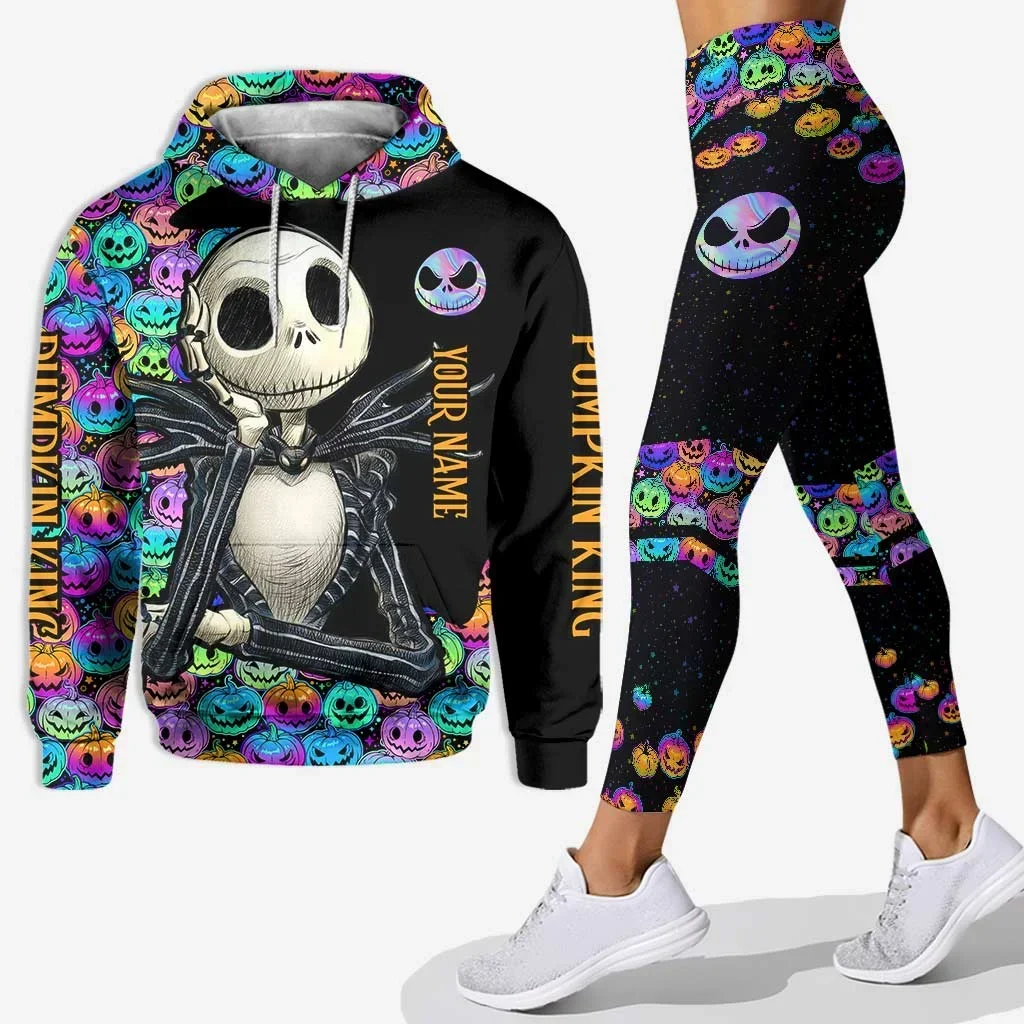 Jack skellington conjunto de leggings com capuz feminino conjunto de calças de yoga sweatpants disney yoga com capuz leggings moda conjunto de agasalho