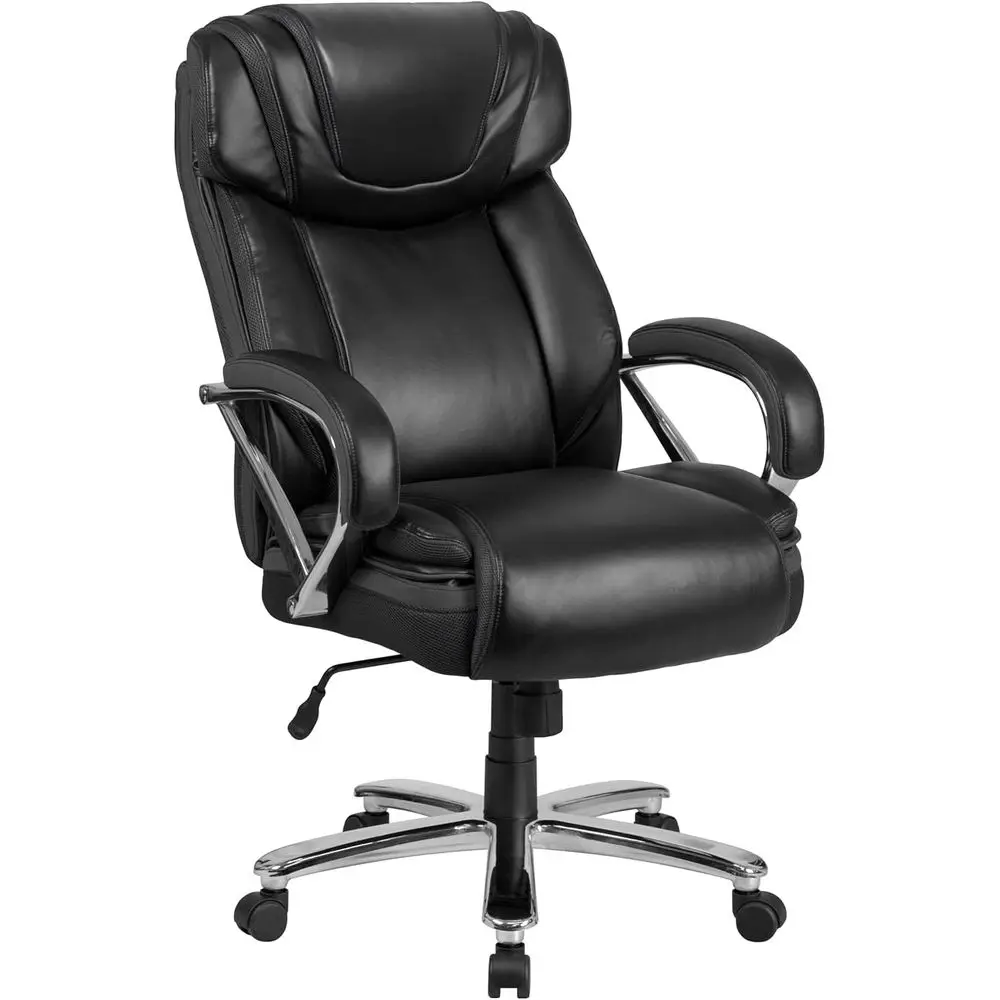

Серия HERCULES Big & Tall, 500 фунтов (227 кг) Эргономичное офисное кресло Sot Executive из черной кожи с широким сиденьем и функцией вращения
