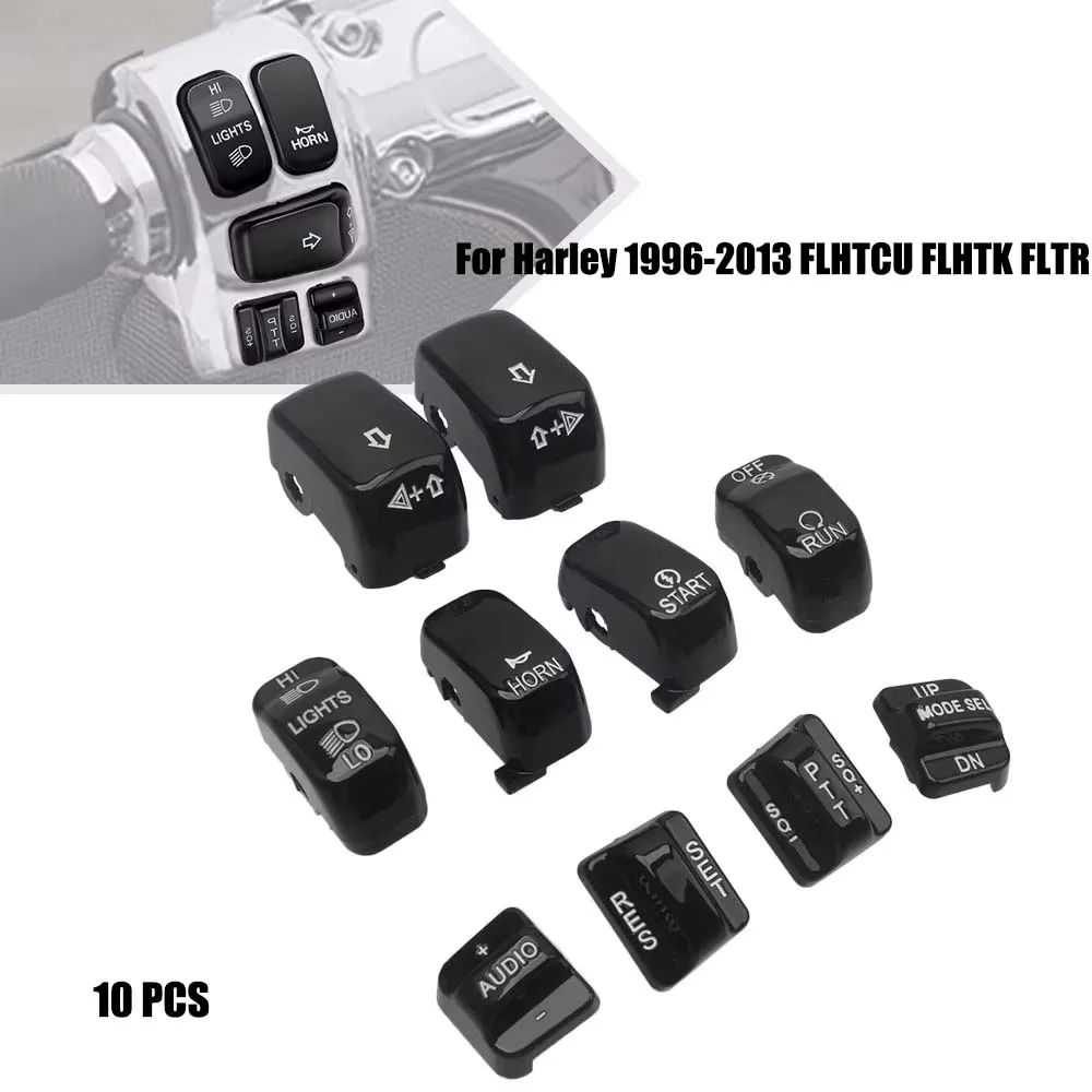 Black 10PCS Black Hand Control Button Switch Housing Caps Handlebar Button Cover For Harley FLHTCU FLHTK FLTR 1996-13 motorcycle