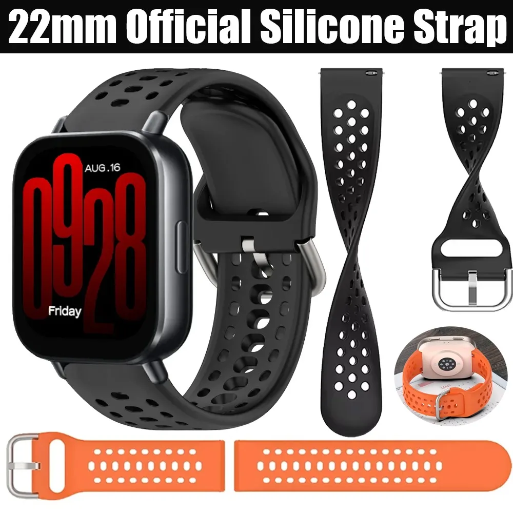 22mm Offizielles Sport-Silikonarmband für Redmi Watch 5 Lite/Active Atmungsaktives Armband für Amazfit Active Max/Bip 6-5/Balance 2