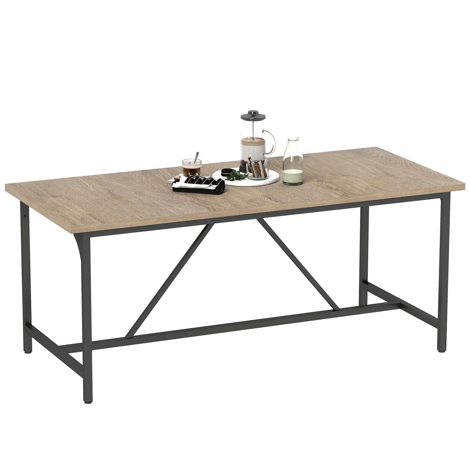 HOMCOM Tavolo da pranzo rettangolare per 6-8 persone, tavolo da cucina in stile industriale, 180 x 80 x 75,5 cm, effetto legno naturale