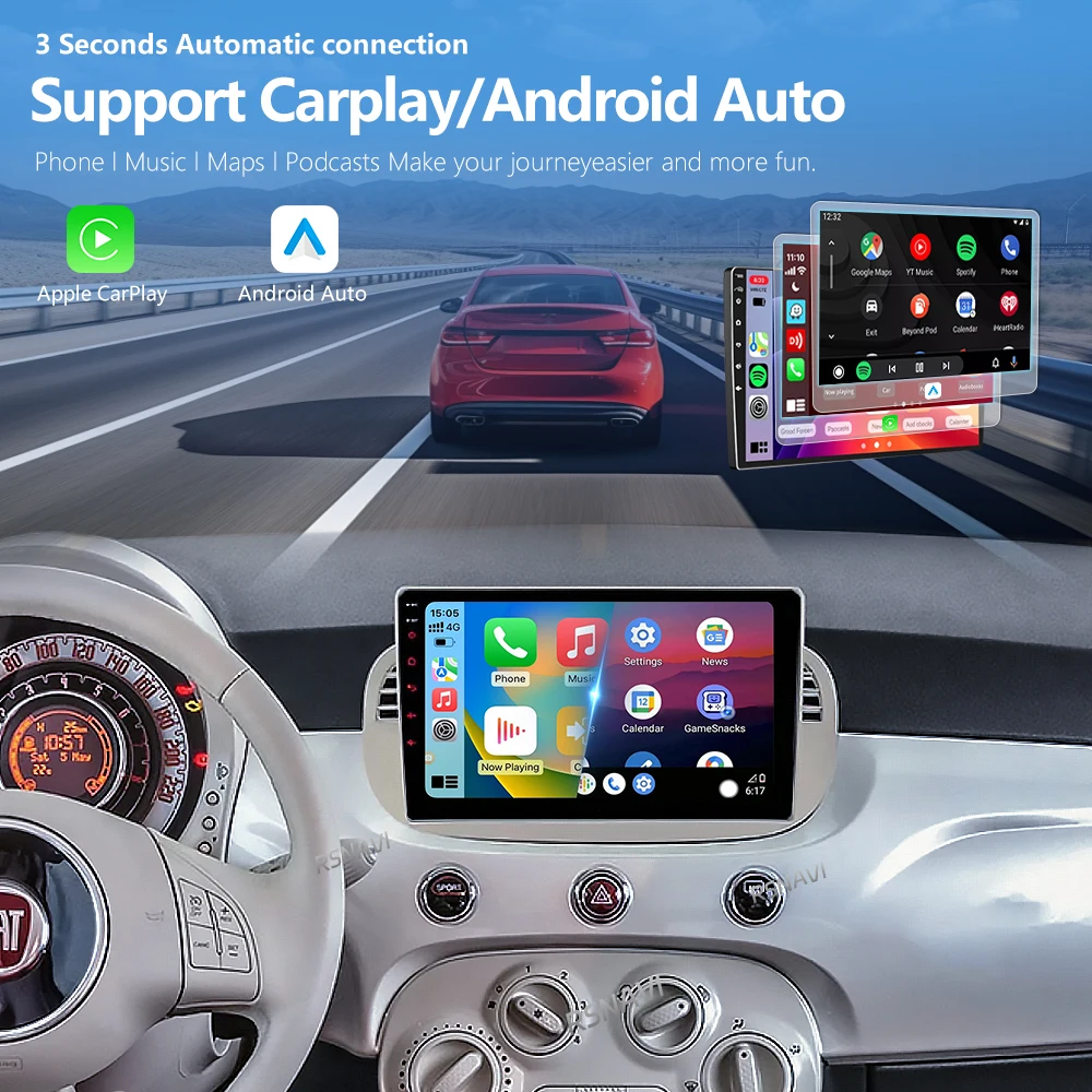 Android 16 Carplay Auto Car Multimedia Radio Player For FIAT 500 2007 - 2015 E53 X5 M5 DSP Autoradio GPS Stereo 2Din Head Unit