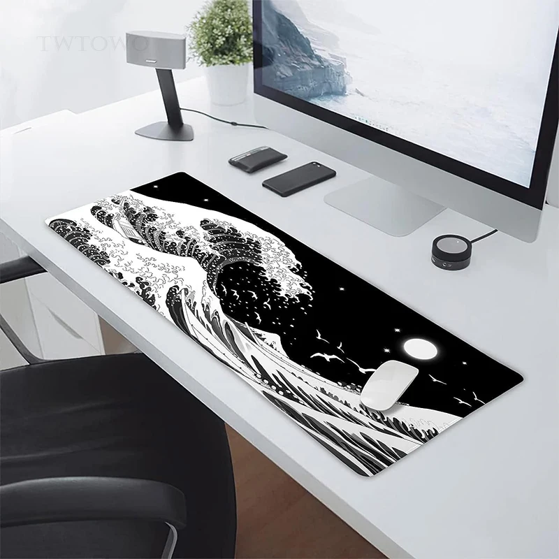 Mouse Pad Gamer Black And White Waves XL Custom Home Computer Mousepad XXL keyboard pad Office Accessories Table Mat