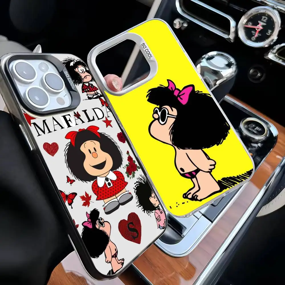 

Cute Mafalda Cartoon Phone Case For iPhone 16,15,14,13,12,11,Mini,Pro,MAX White Matte Shockproof Cover