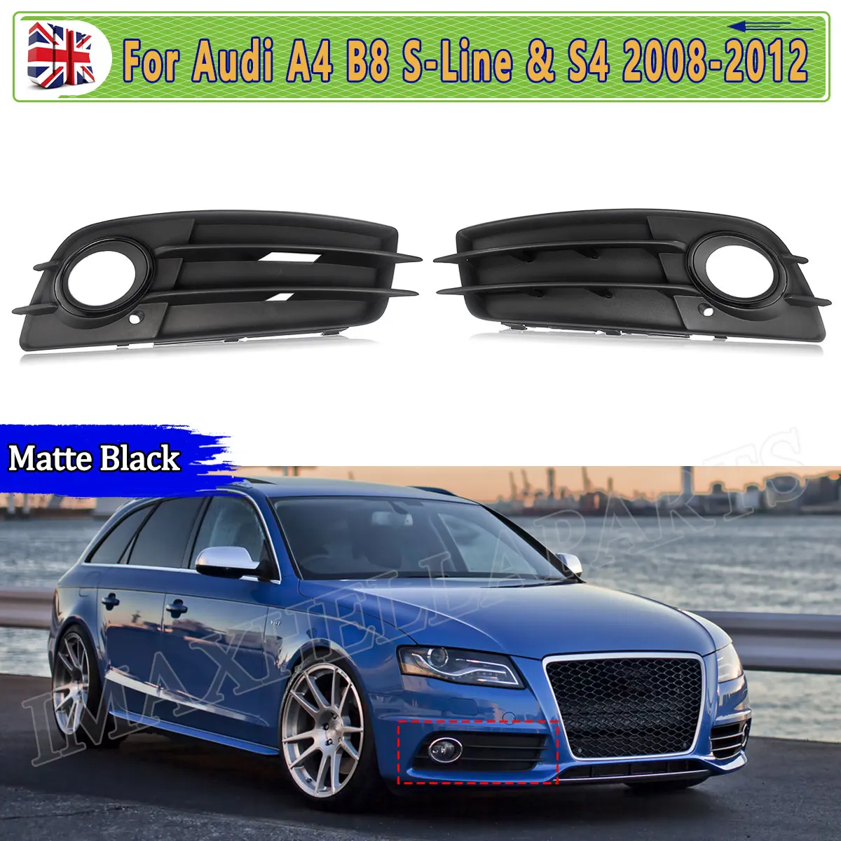 

For Audi A4 B8 S-Line 2009-2012 Bumper Fog Light Cover Grille Grill Bezels Pair
